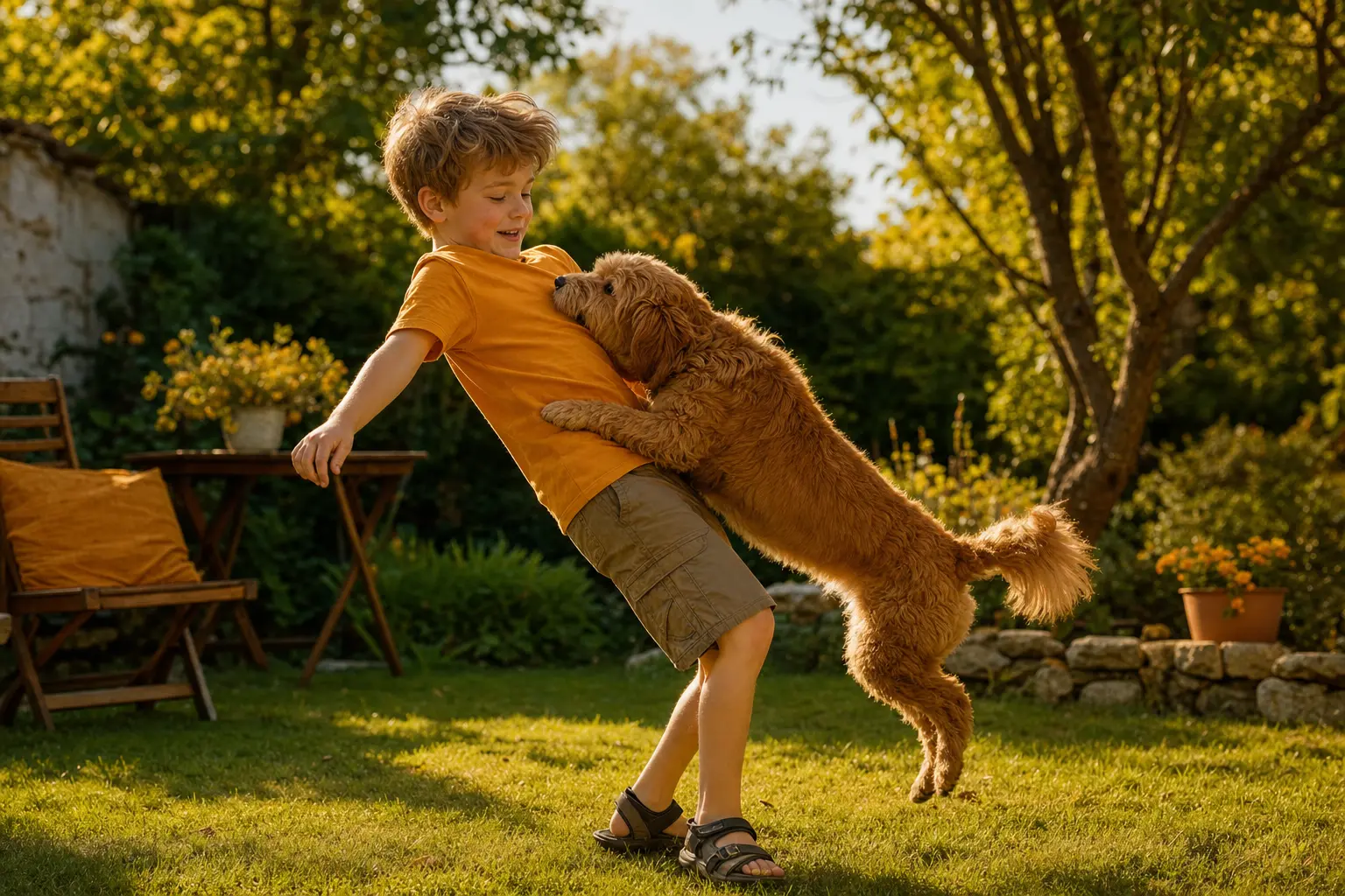 mon chien saute sur les gens et déséquilibre un enfant au jardin