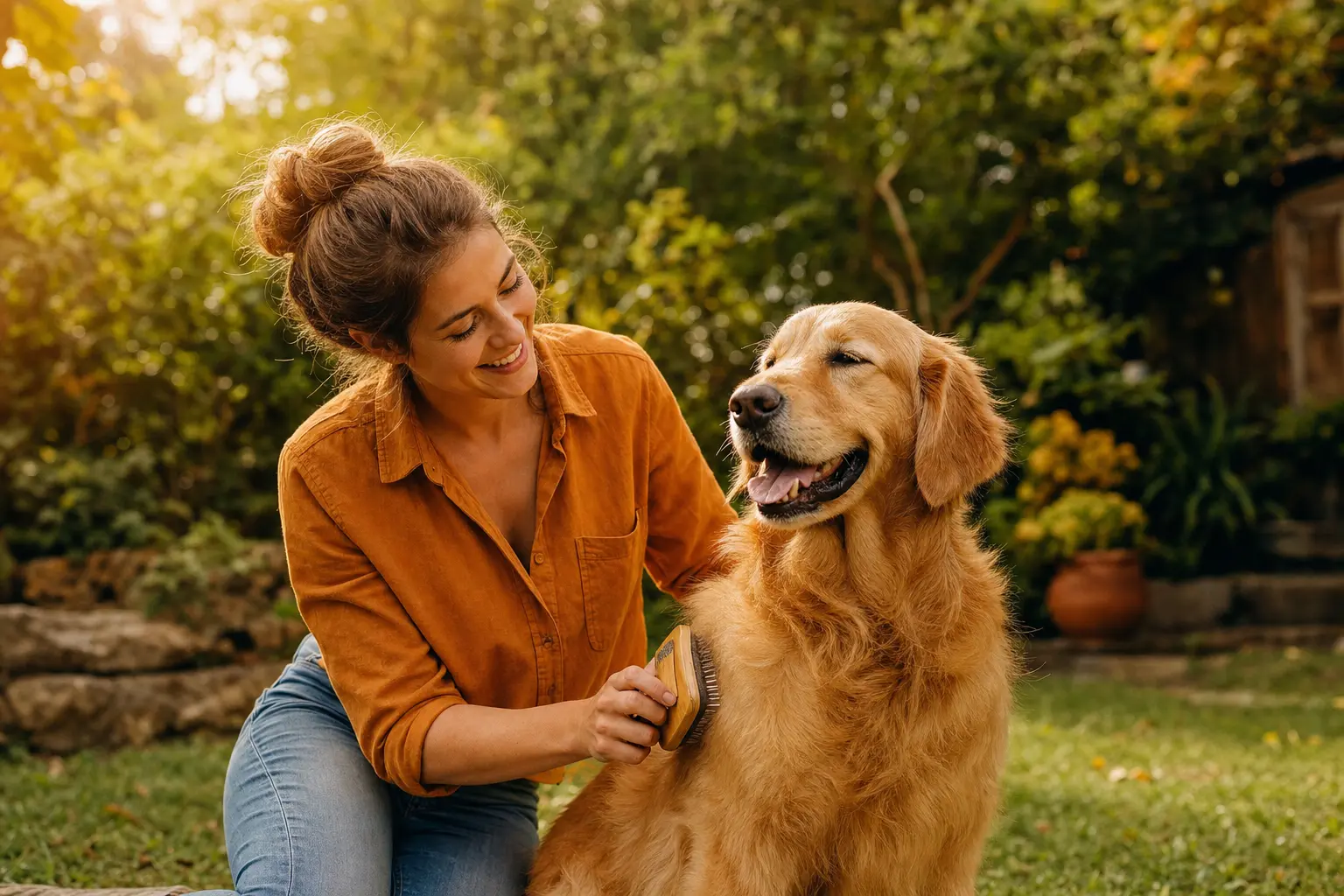 entretien poil Golden retriever avec shampoing pour chien adapté