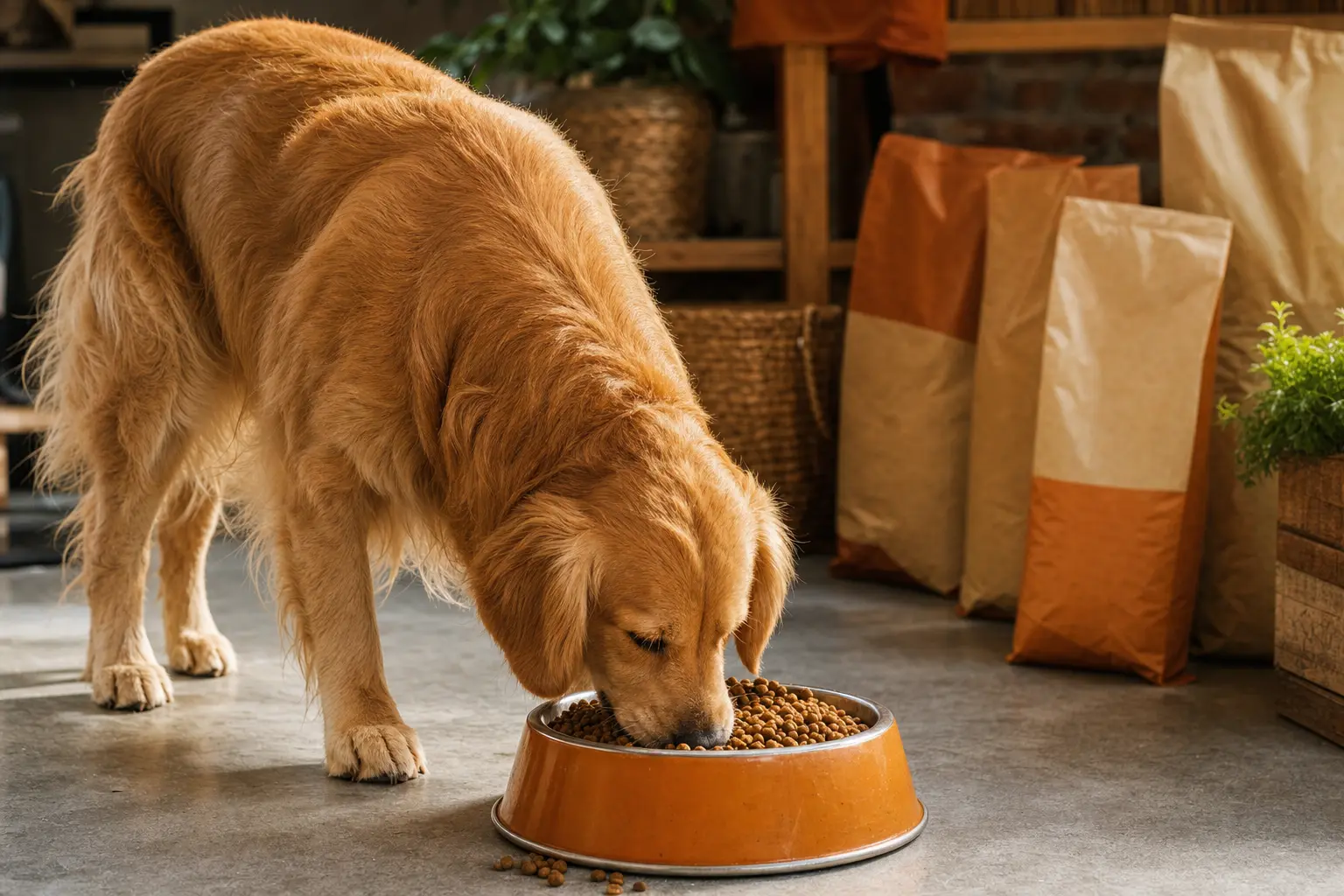 Golden Retriever mangeant des croquettes de qualité