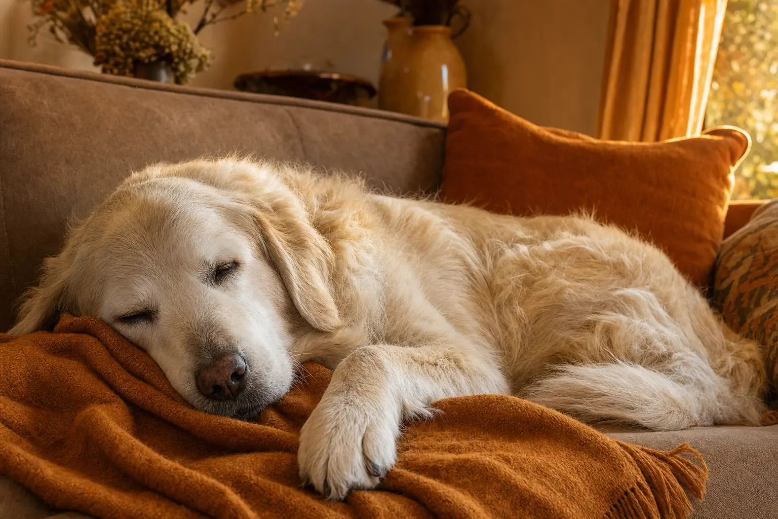 golden retriever senior calme après l'âge de maturité