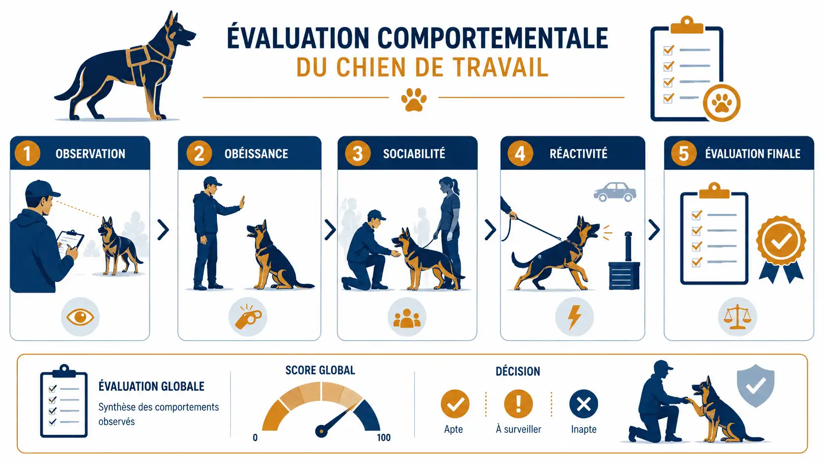 Étapes d'évaluation du Golden Retriever au travail