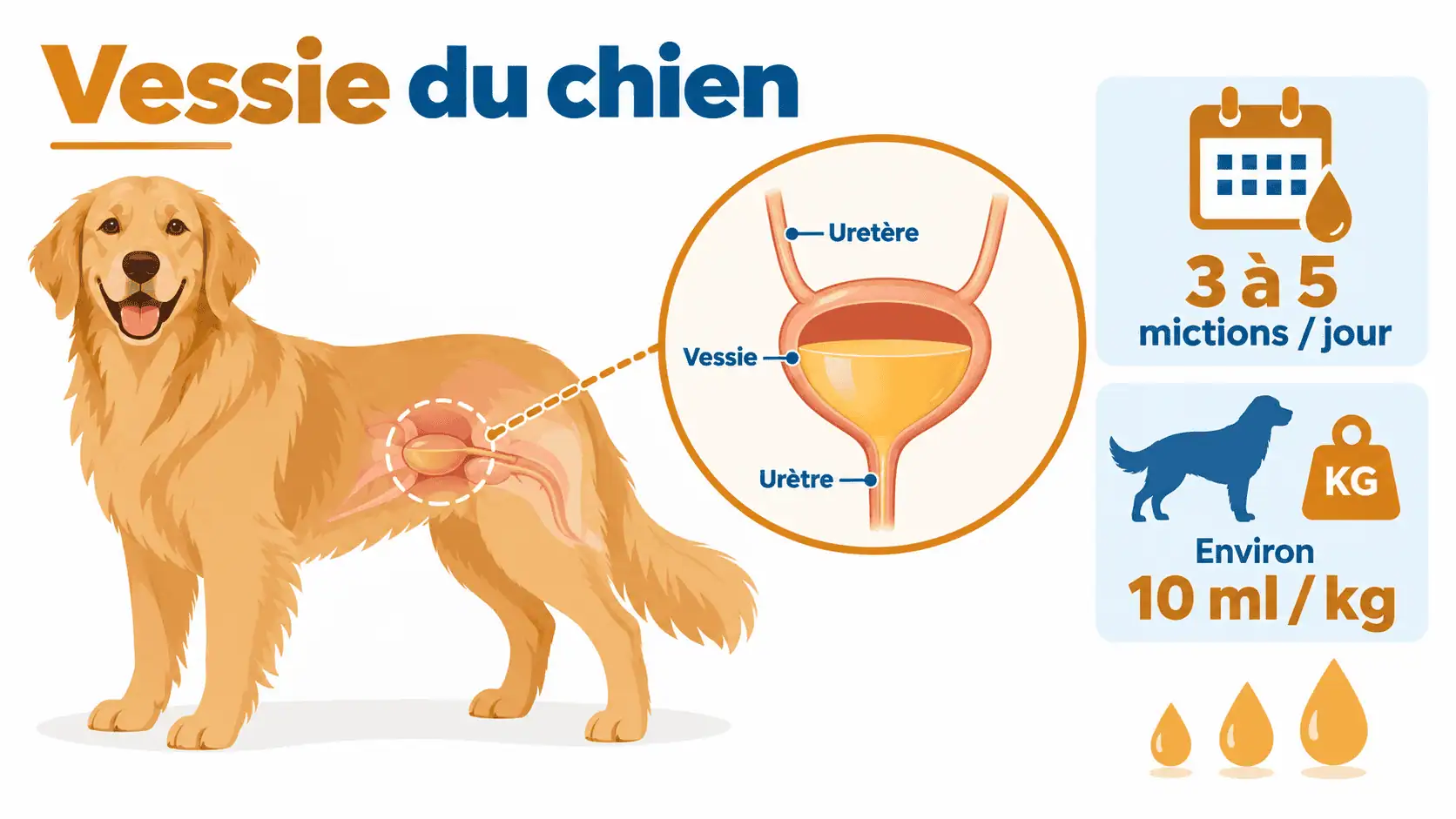 Infographie chien qui urine beaucoup dans la maison, capacité vésicale
