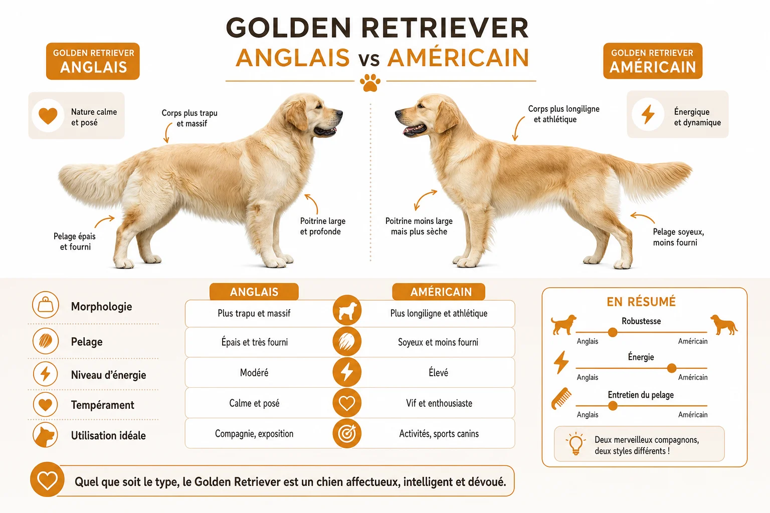 morphologie golden anglais vs américain standard FCI vs AKC couleur acceptée