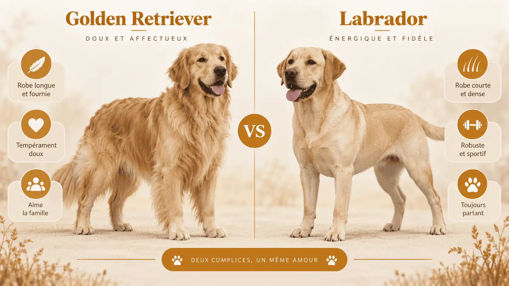 différences physiques morphologie Golden Retriever et Labrador comparées