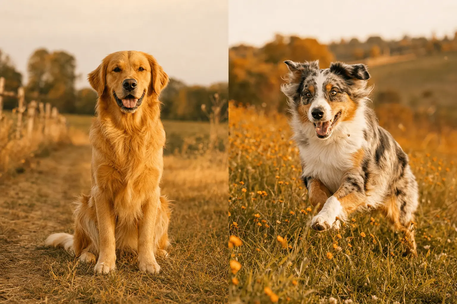 Golden Retriever et Berger Australien, races parentes du golden aussie