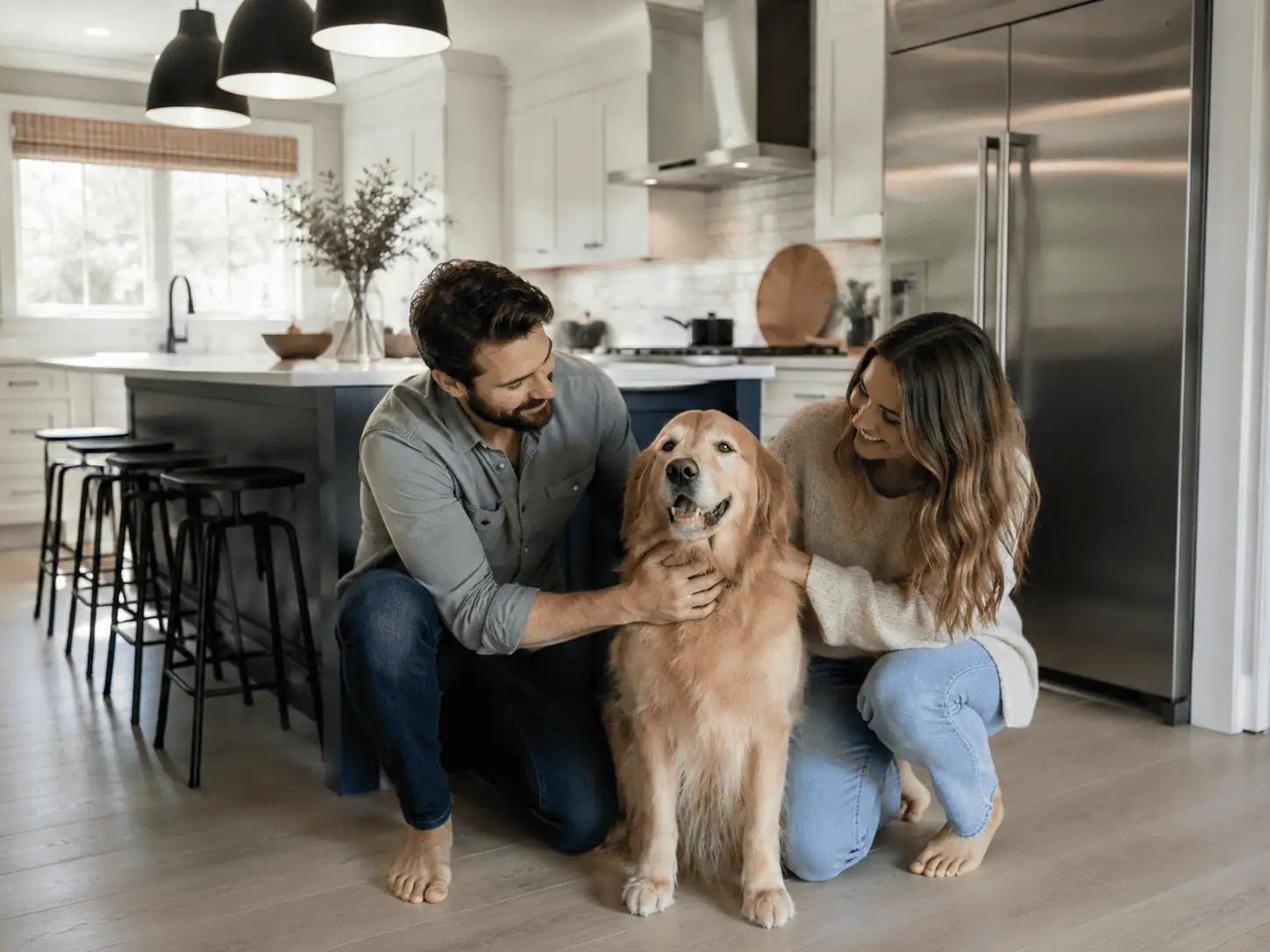 Famille avec un golden